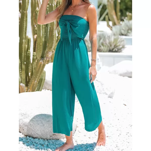 imageCUPSHE Womens Tube Bow Knotted Sleeveless Long Romper Summer Casual Overalls Maxi JumpsuitGreen