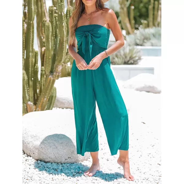 imageCUPSHE Womens Tube Bow Knotted Sleeveless Long Romper Summer Casual Overalls Maxi JumpsuitGreen