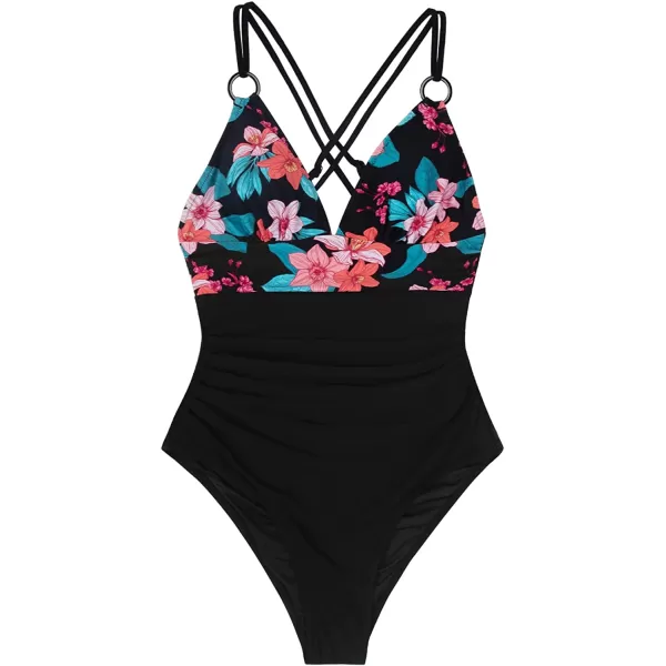 imageCUPSHE Womens Tummy Control One Piece Swimsuit with ORingBlack
