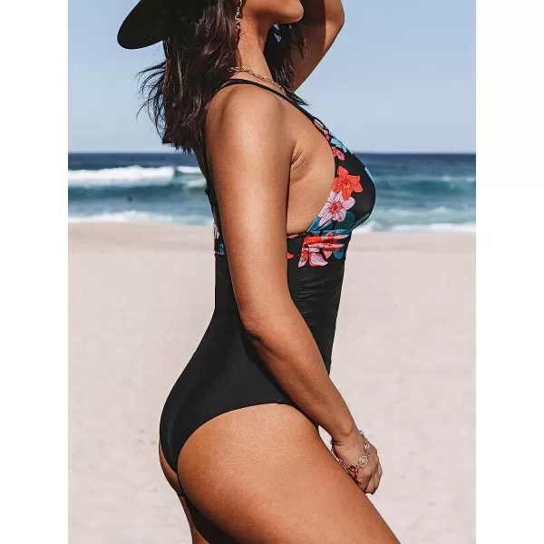 imageCUPSHE Womens Tummy Control One Piece Swimsuit with ORingBlack
