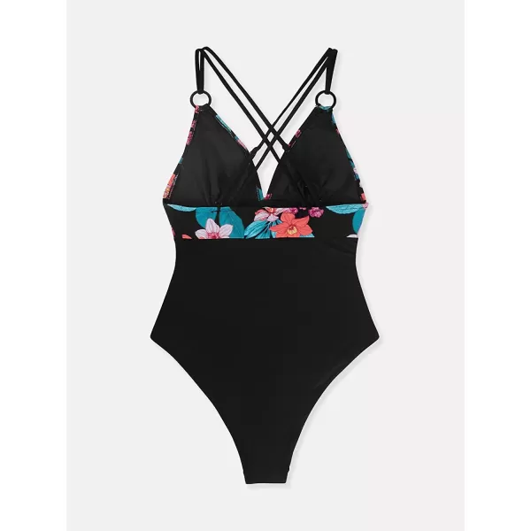 imageCUPSHE Womens Tummy Control One Piece Swimsuit with ORingBlack