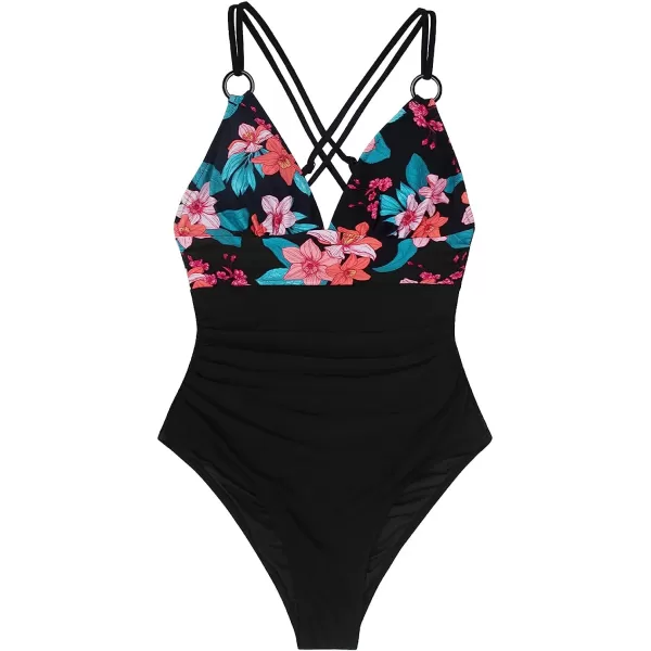 imageCUPSHE Womens Tummy Control One Piece Swimsuit with ORingBlack