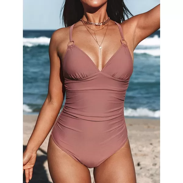 imageCUPSHE Womens Tummy Control One Piece Swimsuit with ORingMauve