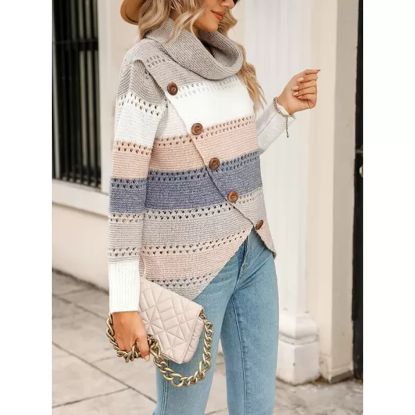 imageCUPSHE Womens Turtleneck Crochet Sweater Long Sleeve Color Block Asymmetrical Casual Knitted Pullover SweaterMulticolored