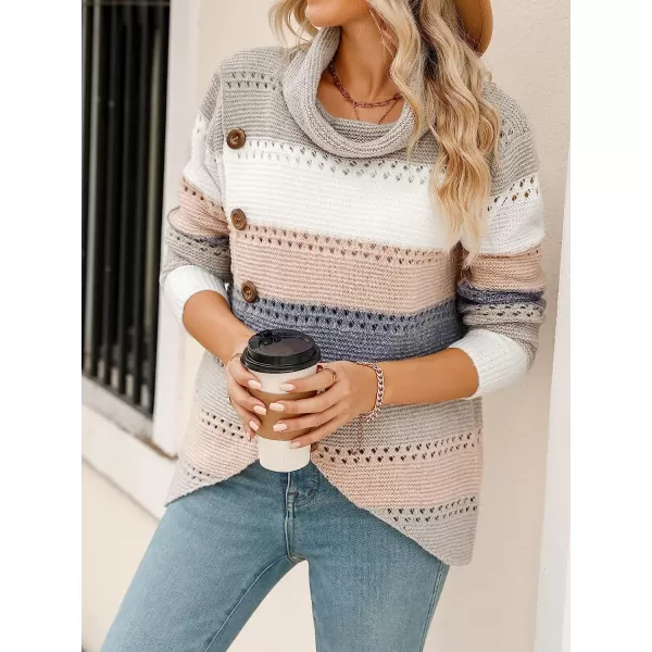 imageCUPSHE Womens Turtleneck Crochet Sweater Long Sleeve Color Block Asymmetrical Casual Knitted Pullover SweaterMulticolored