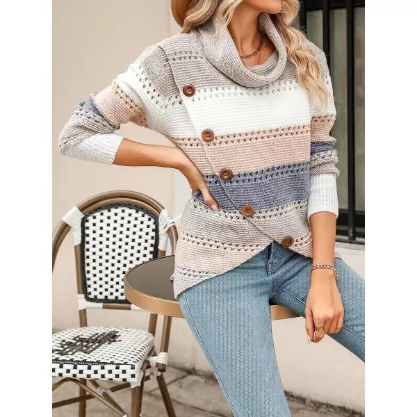 imageCUPSHE Womens Turtleneck Crochet Sweater Long Sleeve Color Block Asymmetrical Casual Knitted Pullover SweaterMulticolored