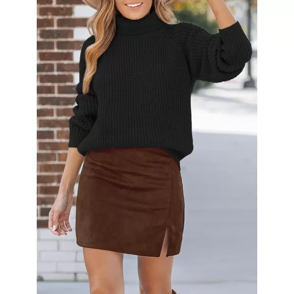 imageCUPSHE Womens Turtleneck Long Sleeve Chunky Knit Pullover Sweater Jumper Tops Loose OversizedBlack