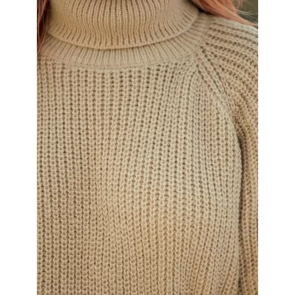 imageCUPSHE Womens Turtleneck Long Sleeve Chunky Knit Pullover Sweater Jumper Tops Loose OversizedKhaki