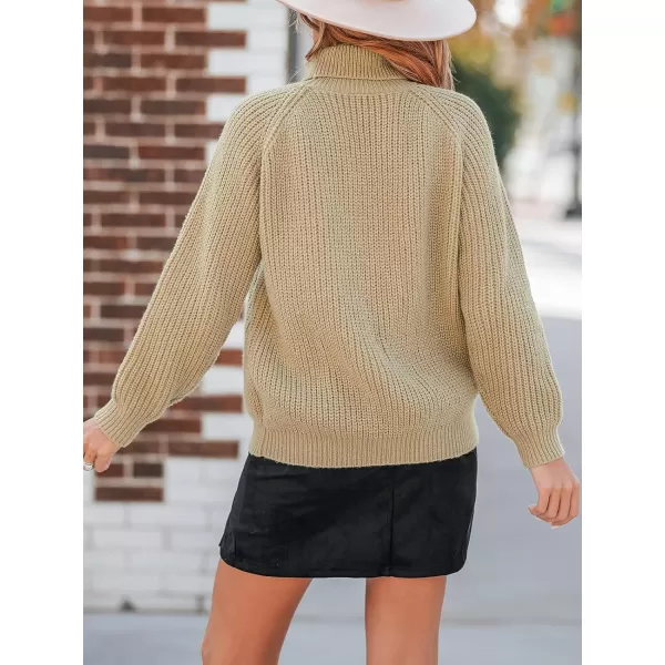 imageCUPSHE Womens Turtleneck Long Sleeve Chunky Knit Pullover Sweater Jumper Tops Loose OversizedKhaki