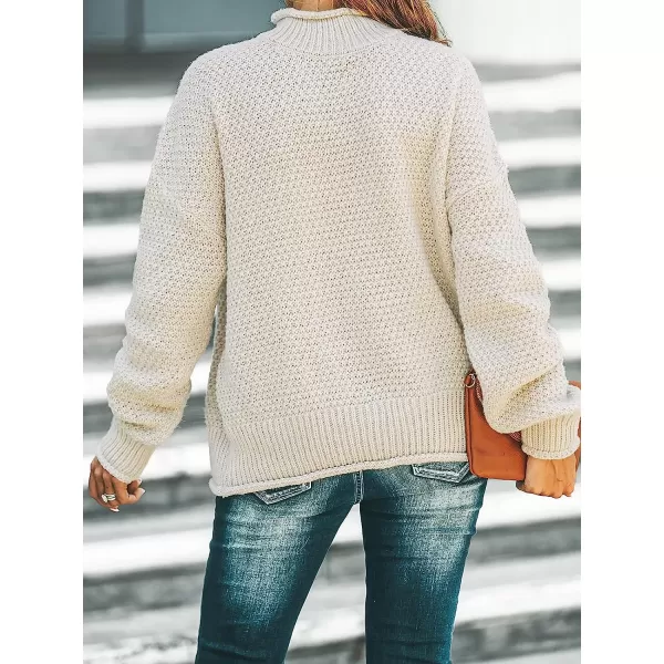 imageCUPSHE Womens Turtleneck Ribbed Knit Sweaters Fall Warm Pullover with Long SleevesWhite