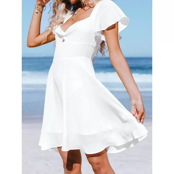 imageCUPSHE Womens Twist Keyhole Front Above Knee Length A Shaped Dress with Flared SleeveWhite