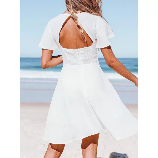 imageCUPSHE Womens Twist Keyhole Front Above Knee Length A Shaped Dress with Flared SleeveWhite