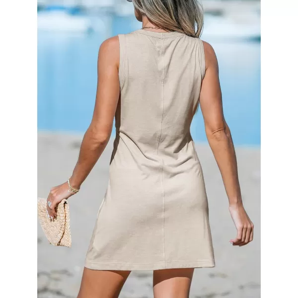 imageCUPSHE Womens Twisted Tank Dress Sleeveless Crew Neck Dresses Casual SummerBeige