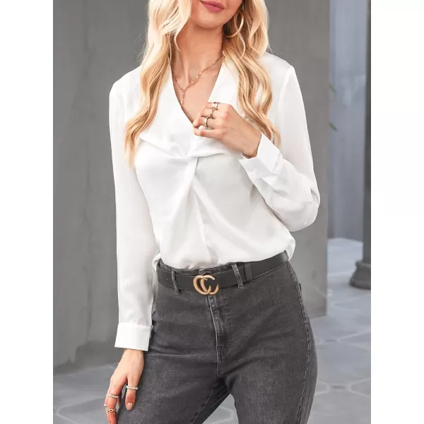 imageCUPSHE Womens Twisted V Neck Pullover Shirt Top Solid Long Sleeve Casual BlouseWhite