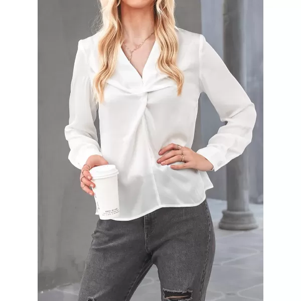 imageCUPSHE Womens Twisted V Neck Pullover Shirt Top Solid Long Sleeve Casual BlouseWhite