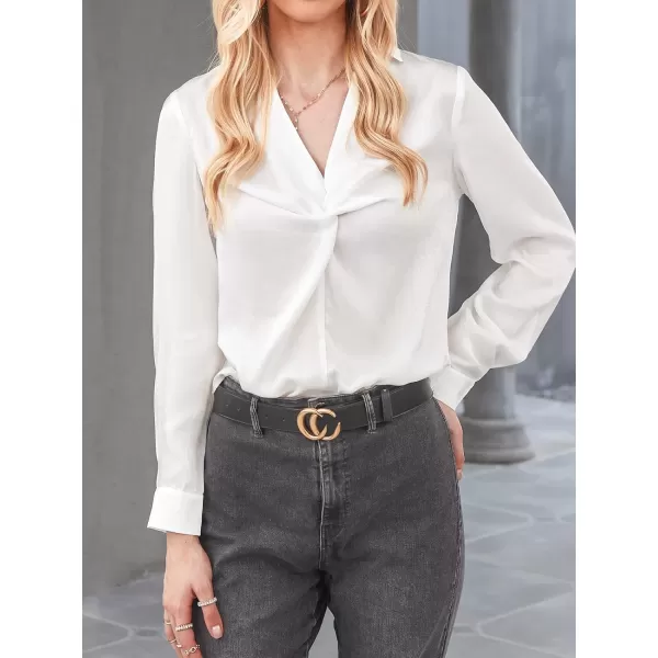 imageCUPSHE Womens Twisted V Neck Pullover Shirt Top Solid Long Sleeve Casual BlouseWhite