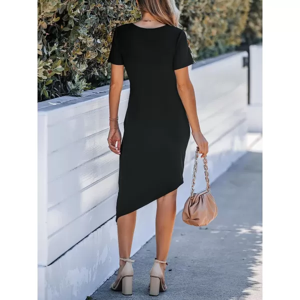 imageCUPSHE Womens Twisted Wrap Mini Dress Short Sleeves Dresses Round Neck Dressing CasualBlack