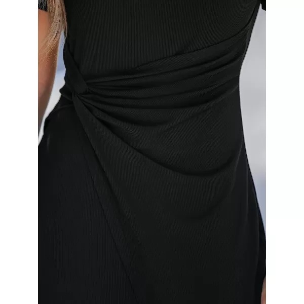 imageCUPSHE Womens Twisted Wrap Mini Dress Short Sleeves Dresses Round Neck Dressing CasualBlack