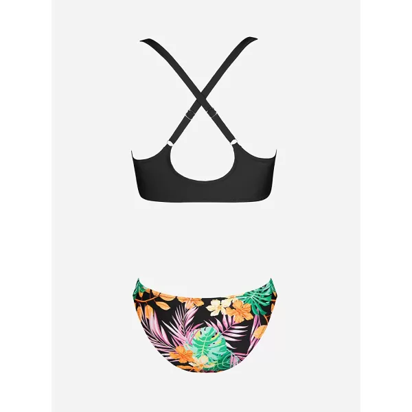 imageCUPSHE Womens Two Piece Bikini Set Floral Print Knot Bunny TieBlack