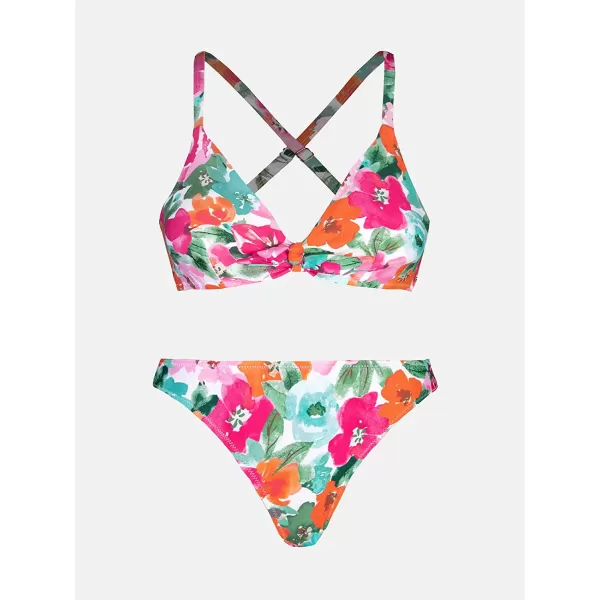 imageCUPSHE Womens Two Piece Bikini Set Floral Print Knot Bunny TieBright Floral Print