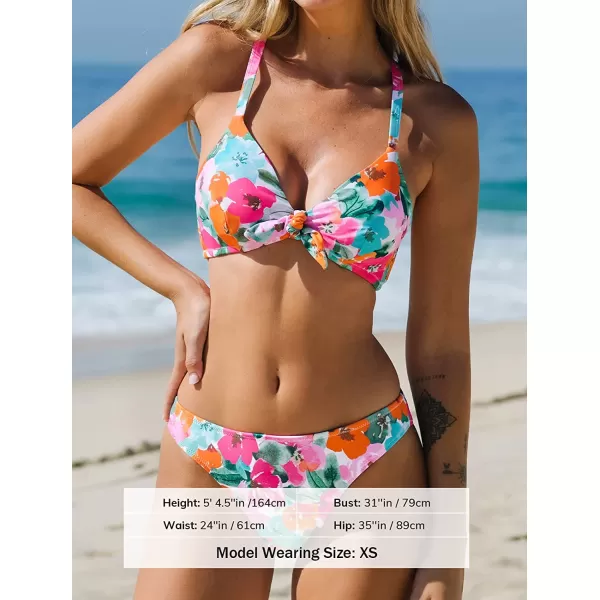 imageCUPSHE Womens Two Piece Bikini Set Floral Print Knot Bunny TieBright Floral Print
