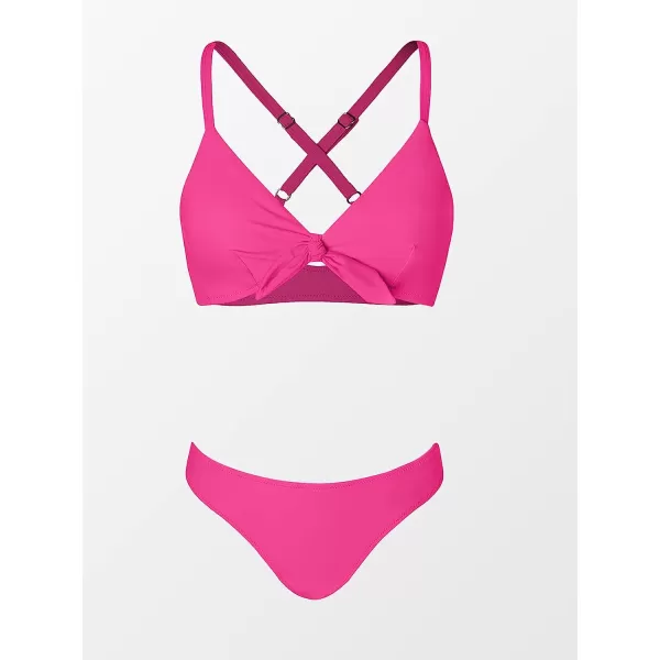 imageCUPSHE Womens Two Piece Bikini Set Floral Print Knot Bunny TieBright Pink