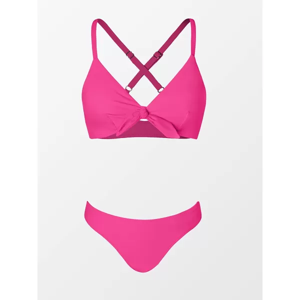 imageCUPSHE Womens Two Piece Bikini Set Floral Print Knot Bunny TieBright Pink