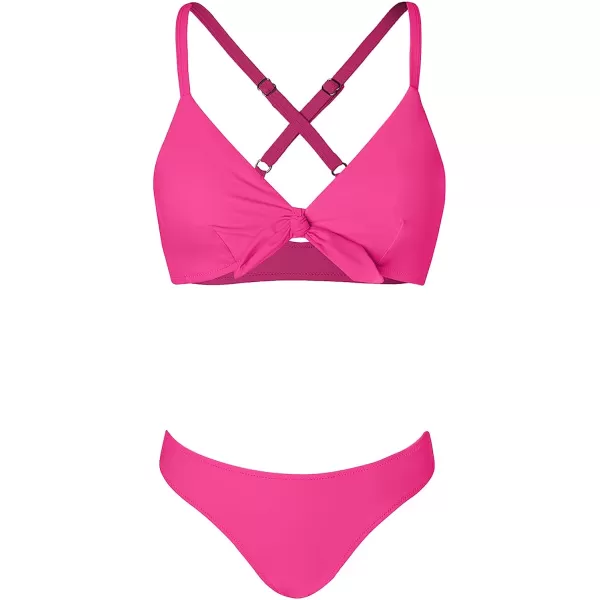 imageCUPSHE Womens Two Piece Bikini Set Floral Print Knot Bunny TieBright Pink