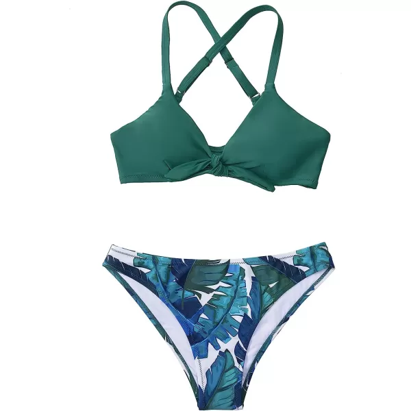imageCUPSHE Womens Two Piece Bikini Set Floral Print Knot Bunny TieDark Green