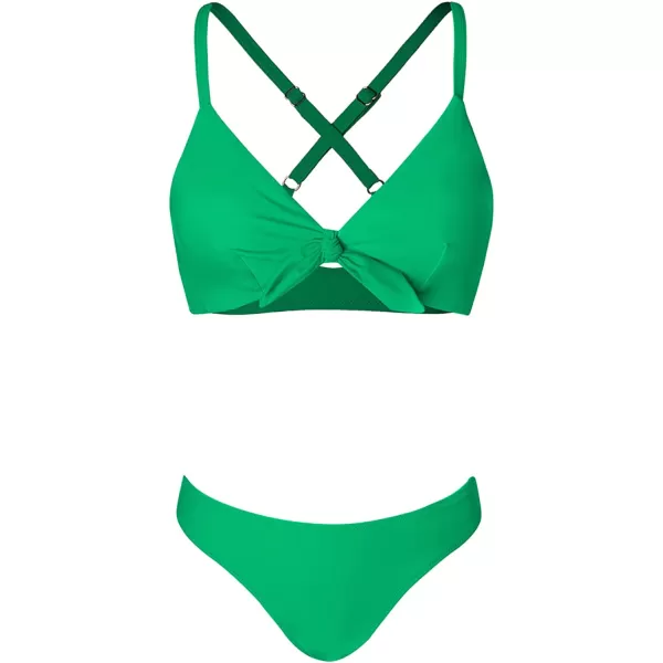imageCUPSHE Womens Two Piece Bikini Set Floral Print Knot Bunny TieGrass Green