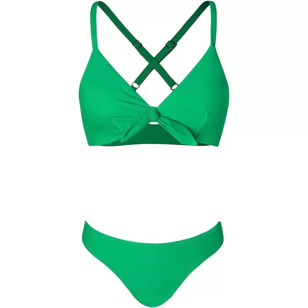 imageCUPSHE Womens Two Piece Bikini Set Floral Print Knot Bunny TieGrass Green