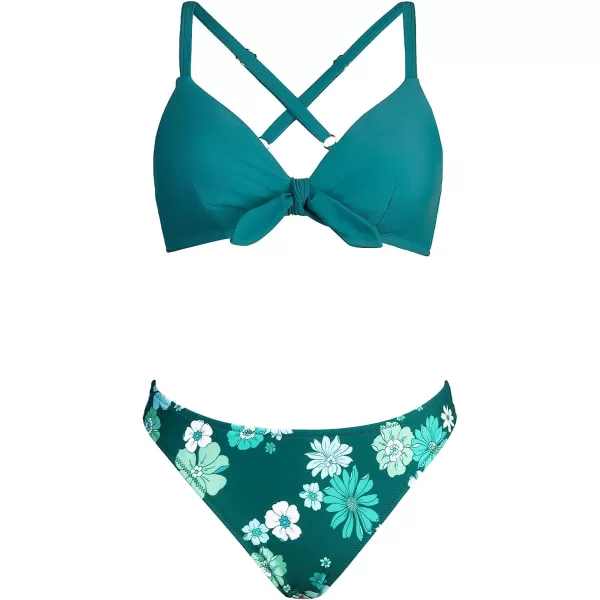 imageCUPSHE Womens Two Piece Bikini Set Floral Print Knot Bunny TieGreen Floral Print