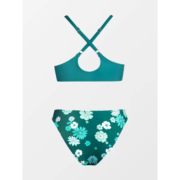 imageCUPSHE Womens Two Piece Bikini Set Floral Print Knot Bunny TieGreen Floral Print
