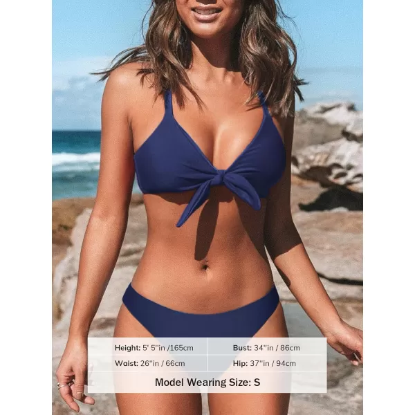 imageCUPSHE Womens Two Piece Bikini Set Floral Print Knot Bunny TieIndigo Blue