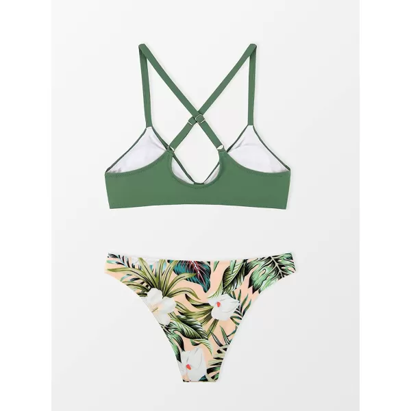 imageCUPSHE Womens Two Piece Bikini Set Floral Print Knot Bunny TieLight Green Floral