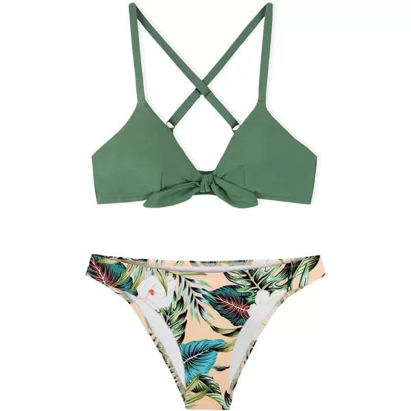 imageCUPSHE Womens Two Piece Bikini Set Floral Print Knot Bunny TieLight Green Floral