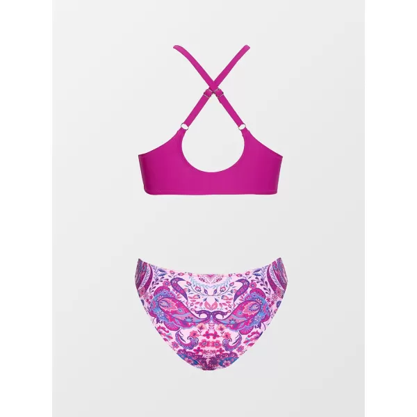 imageCUPSHE Womens Two Piece Bikini Set Floral Print Knot Bunny TieMagenta Paisley