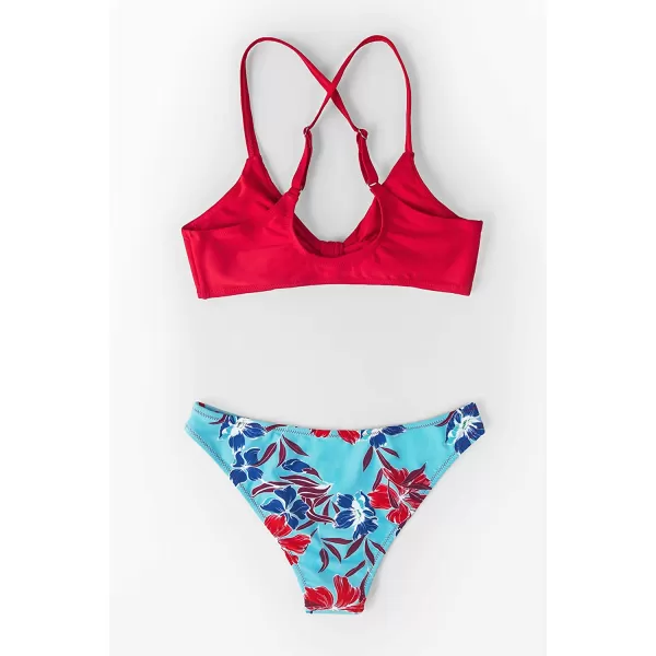 imageCUPSHE Womens Two Piece Bikini Set Floral Print Knot Bunny TieMulticolor