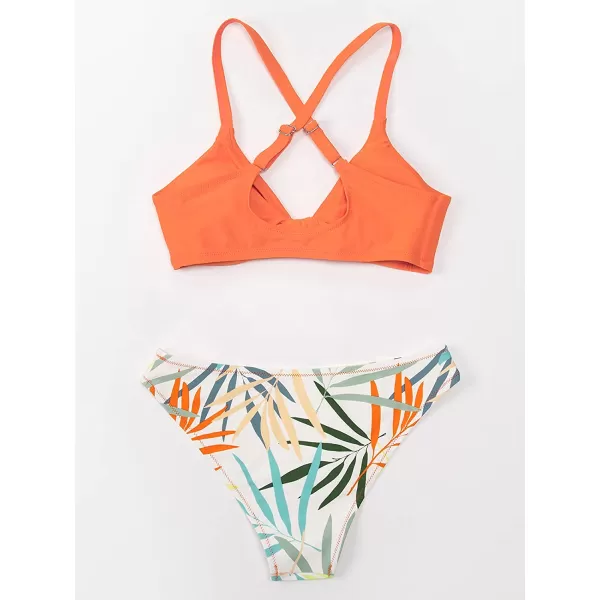 imageCUPSHE Womens Two Piece Bikini Set Floral Print Knot Bunny TieOrange