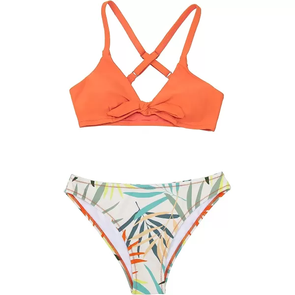 imageCUPSHE Womens Two Piece Bikini Set Floral Print Knot Bunny TieOrange