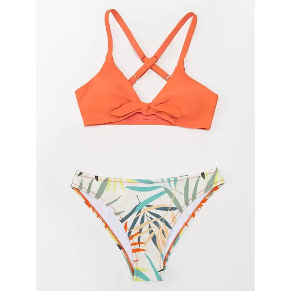 imageCUPSHE Womens Two Piece Bikini Set Floral Print Knot Bunny TieOrange