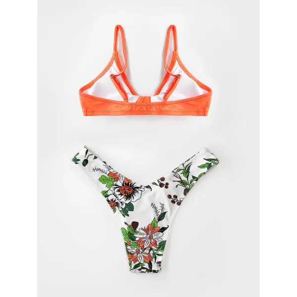 imageCUPSHE Womens Two Piece Bikini Set Floral Print Knot Bunny TieOrangeFloral