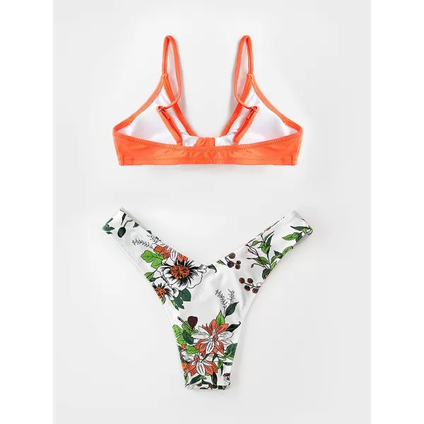 imageCUPSHE Womens Two Piece Bikini Set Floral Print Knot Bunny TieOrangeFloral