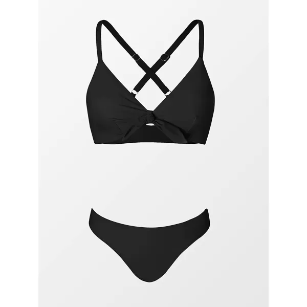 imageCUPSHE Womens Two Piece Bikini Set Floral Print Knot Bunny TieSolid Black