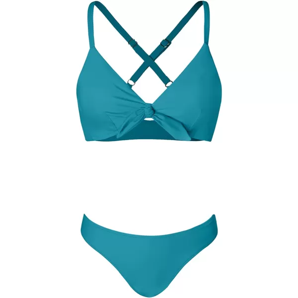 imageCUPSHE Womens Two Piece Bikini Set Floral Print Knot Bunny TieTeal Blue