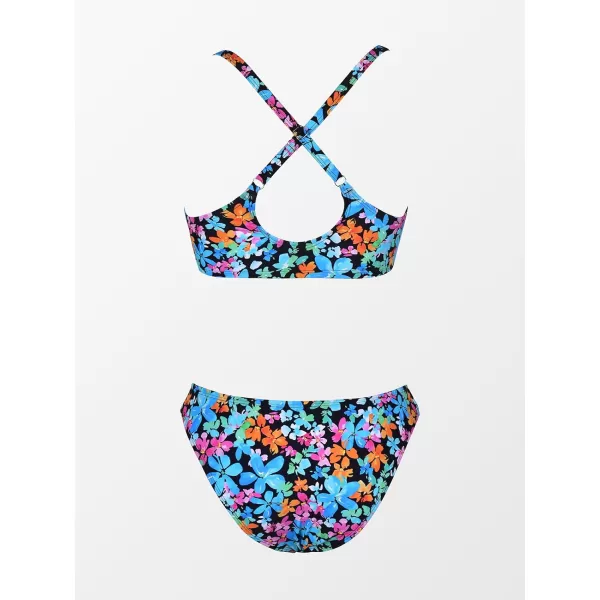 imageCUPSHE Womens Two Piece Bikini Set Floral Print Knot Bunny TieVibrant Floral Print