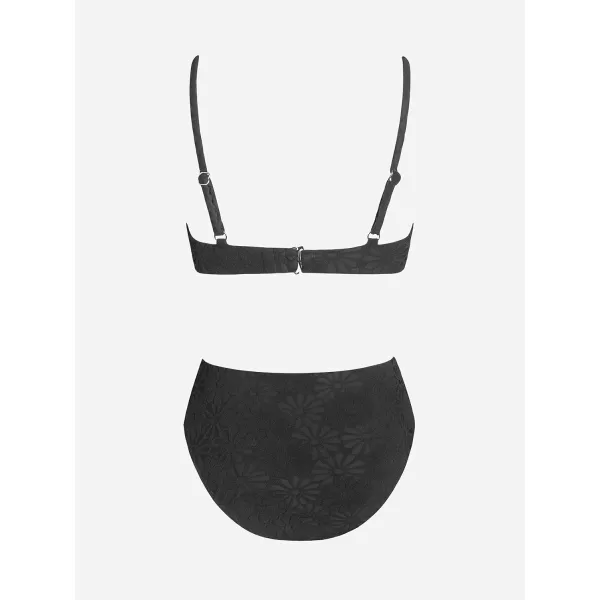 imageCUPSHE Womens Two Piece Cutout Jacquard Mid Rise Bikini SetBlack