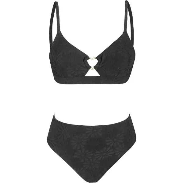 imageCUPSHE Womens Two Piece Cutout Jacquard Mid Rise Bikini SetBlack