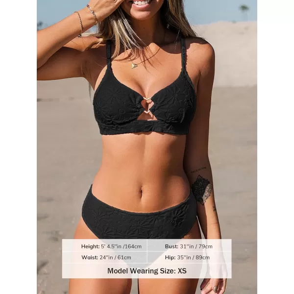 imageCUPSHE Womens Two Piece Cutout Jacquard Mid Rise Bikini SetBlack