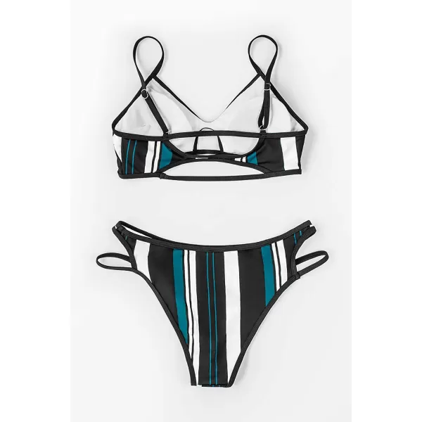 imageCUPSHE Womens Two Piece Cutout V Neck Striped Bikini SetMulticolored